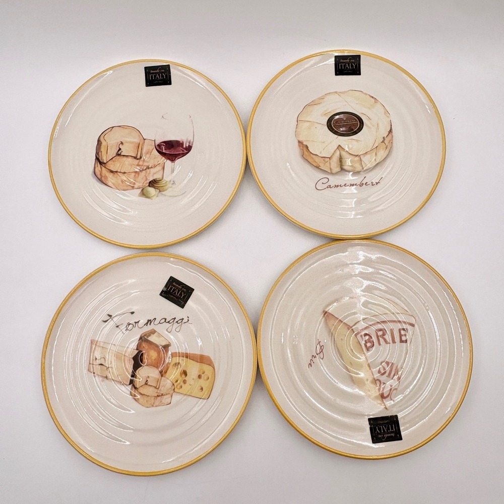 Ceramica‎ Cuore Italy Cheese Appetizer Plates Set of 4 Brie Camembert Formaggi